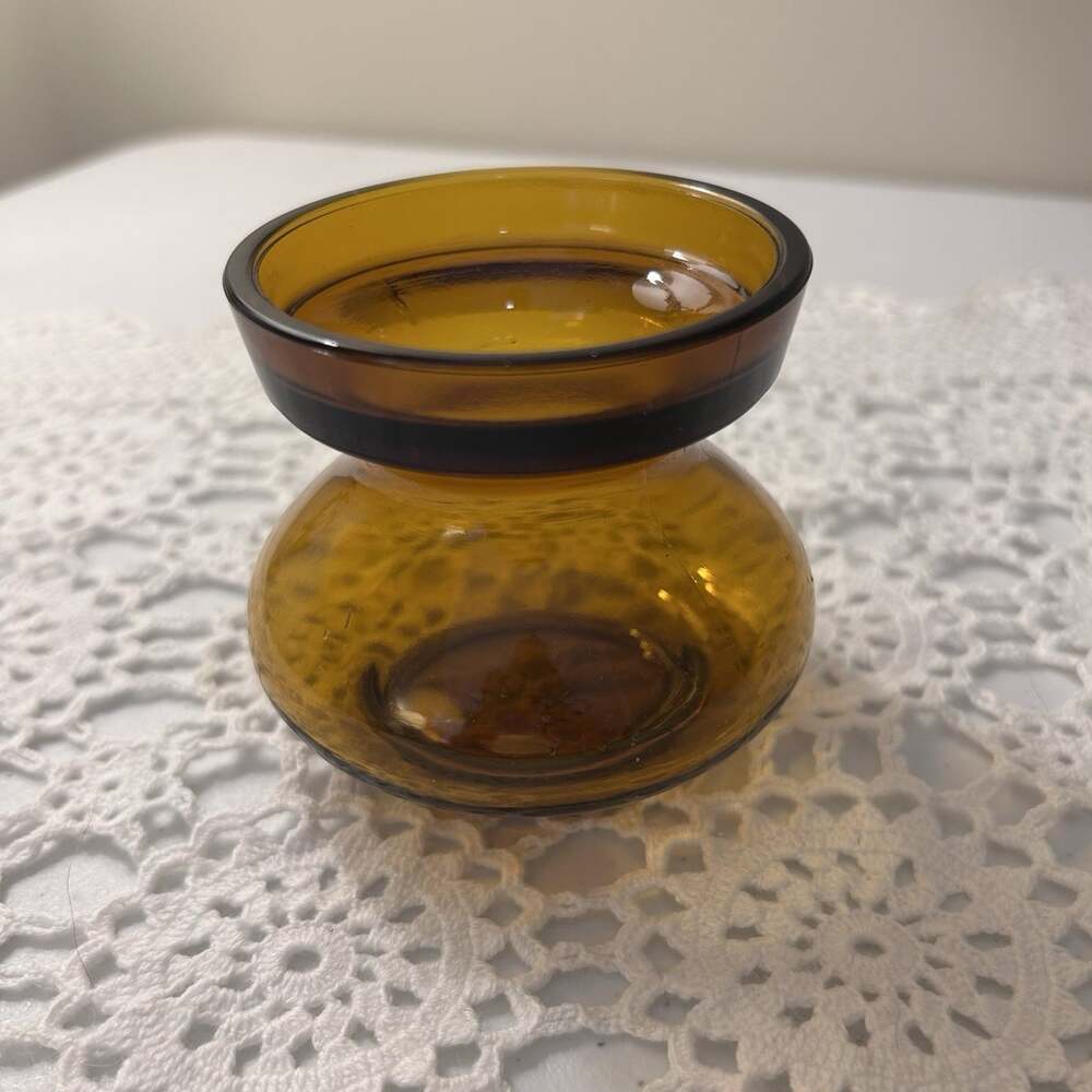 Vintage MCM Dansk Finland Amber Glass Candle Holder Bud Vase